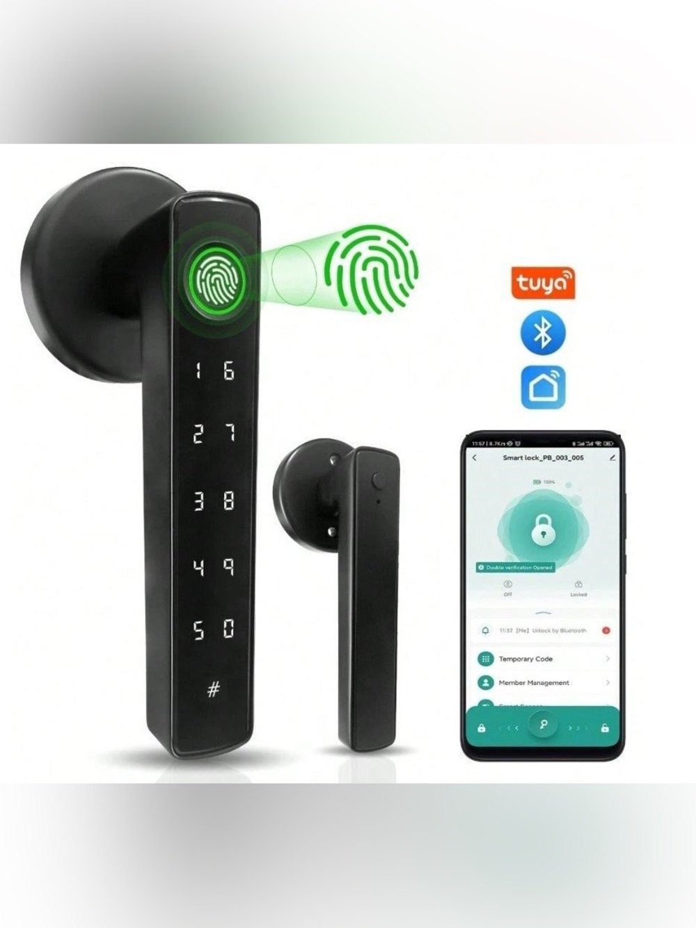 New- Smart Fingerprint Bluetooth Door Lock - Black - Compatible